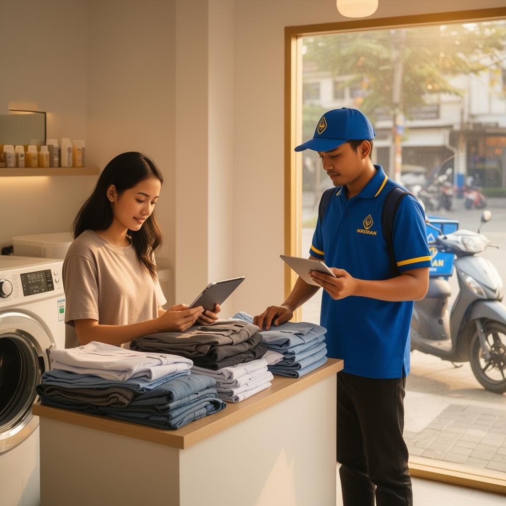 Pasangan Indonesia menjalankan bisnis laundry dan pengantaran bersama